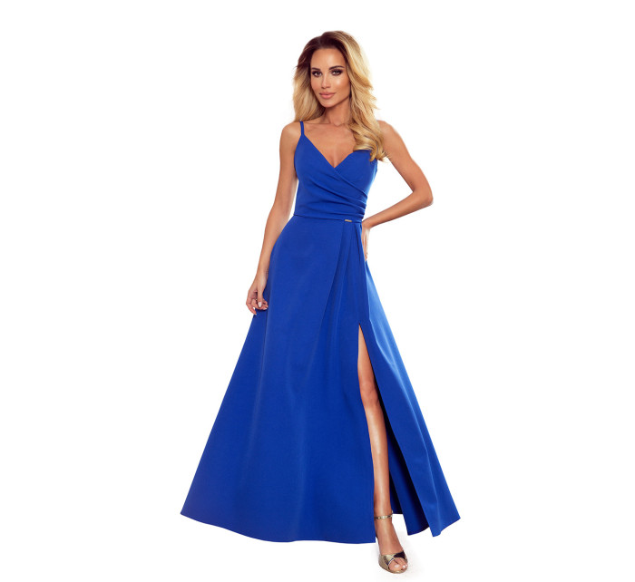 Elegantné maxi šaty bez ramienok Numoco CHIARA - modré