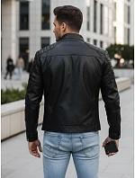 Pánska prechodná kožená bunda čierna FashionStreet TX4732