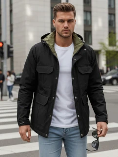 Pánska prechodná bunda s kapucňou čierna FashionStreet TX5133