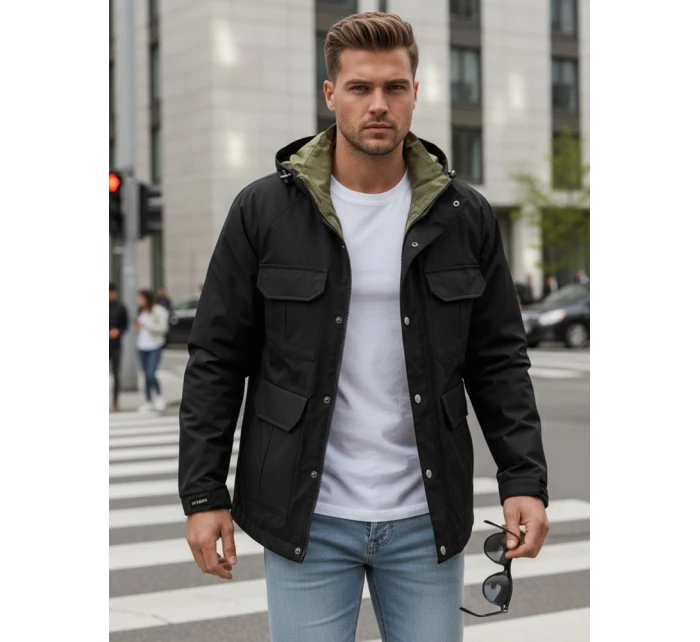 Pánska prechodná bunda s kapucňou čierna FashionStreet TX5133