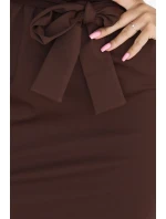 240-9 ROXI šaty s asymetrickou sukňou a opaskom - CHOCOLATE