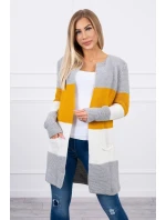 Šedý+horčičný pruhovaný sveter