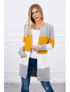 Šedý+horčičný pruhovaný sveter