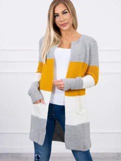 Šedý+horčičný pruhovaný sveter