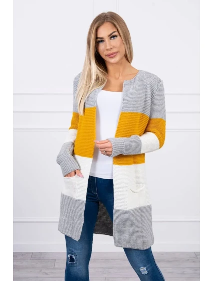 Šedý+horčičný pruhovaný sveter