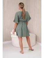 Mušelínové šaty s pasem khaki