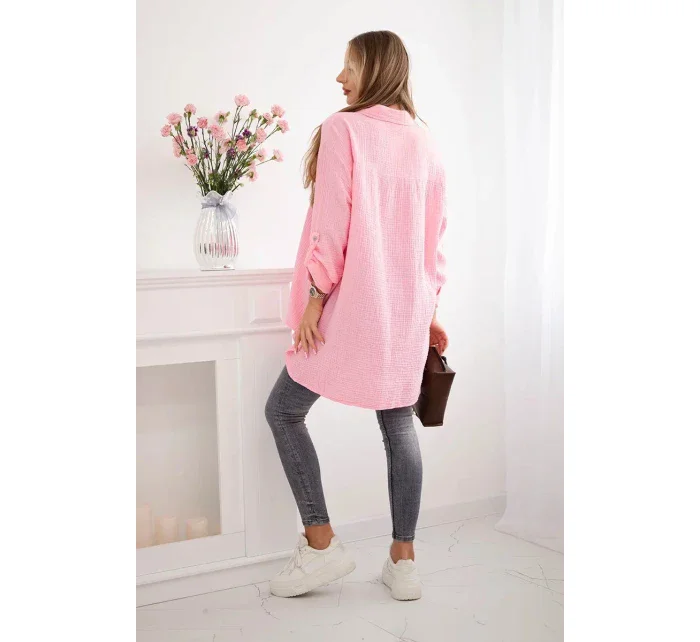 Plus veľkosť bavlnené mušelínové tričko Candy Pink Plus veľkosť bavlnené mušelínové tričko Candy Pink