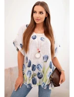 Dámske bavlnené tričko s kvetinovým vzorom biele Dámske bavlnené tričko s kvetinovým vzorom biele