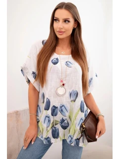 Dámske bavlnené tričko s kvetinovým vzorom biele