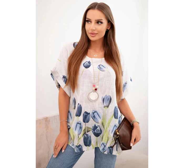 Dámske bavlnené tričko s kvetinovým vzorom biele Dámske bavlnené tričko s kvetinovým vzorom biele