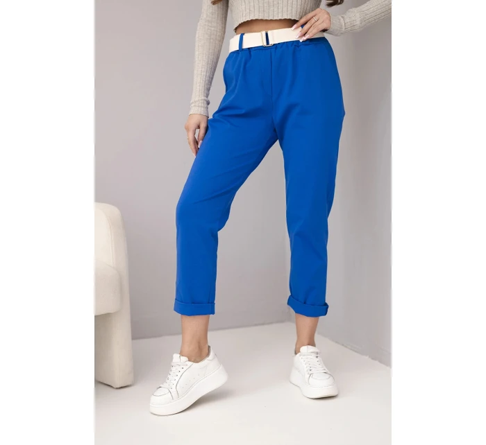 Dámske bavlnené nohavice s opaskom a rozšírenými nohavicami v karmínovej farbe