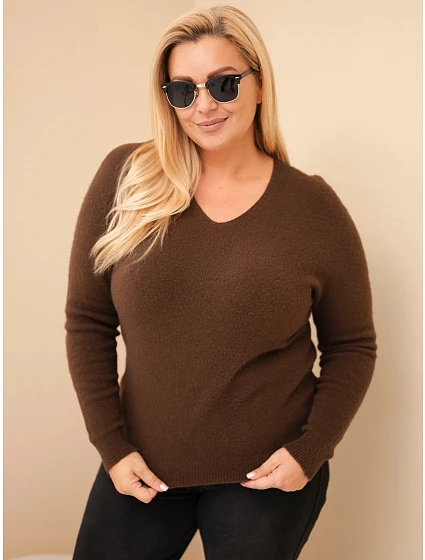 Dámský svetr Plus Size z baby alpaky s dlouhým rukávem hnědý Dámský svetr Plus Size z baby alpaky s dlouhým rukávem hnědý