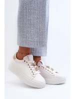 Dámské kožené tenisky na platformě s ozdobnými D&A Bílé model 21660251 - S.Barski