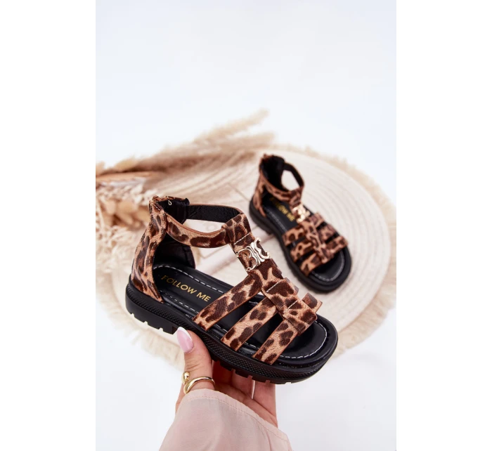 Dziewczęce Sandałki Gladiatorki Ze Złotym Detalem Panterka Vesira Dziewczęce Sandałki Gladiatorki Ze Złotym Detalem Panterka Vesira