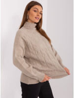 Tmavobéžový dámsky sveter s manžetami