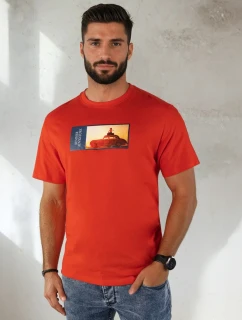 Pánské oranžové tričko s potiskem model 21975036 - Dstreet