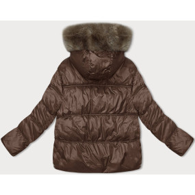 Hnědá dámská zimní bunda s kapucí (B8205-14)