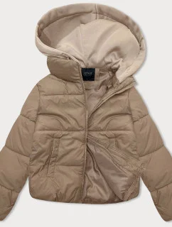 Tmavobéžová dámska krátka zimná bunda s kapucňou J Style (16M9187-158)