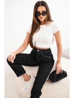 Dámske džínsy s vysokým pásom a ozdobami čierne Dámske džínsy s vysokým pásom a ozdobami čierne