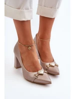 Lodičky s perlami a podpatkem ze kůže model 21652581 - Zazoo