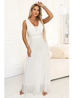 Dlouhé maxi šaty s  a hlubokým výstřihem ecru barva model 22079727 - numoco basic