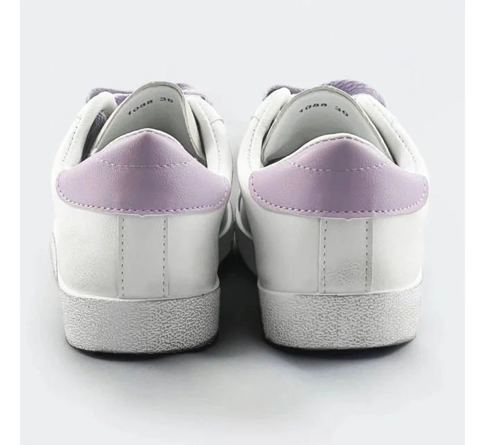Bielo-fialové dámske tenisky trampky z rôznych spojených materiálov (1088)