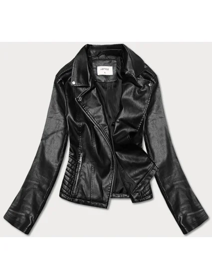 Čierna dámska bunda ramoneska s golierom (11Z8036)