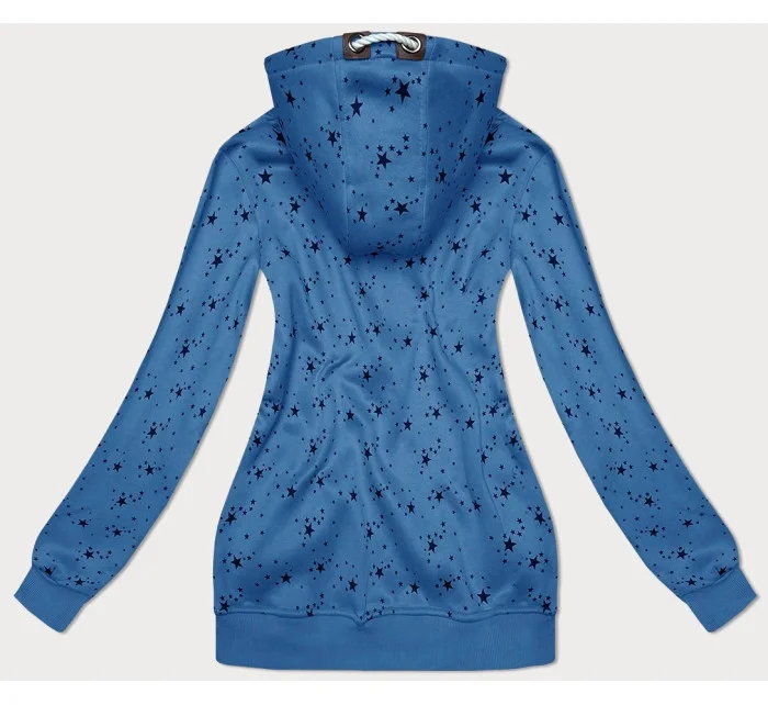 Svetlomodrá dámska mikina na zips s hviezdičkovým vzorom (2313)
