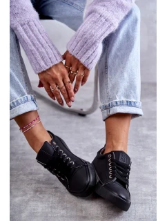 Niskie Damskie Skórzane Trampki Big Star KK274006 Czarne