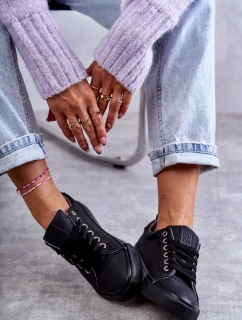 Niskie Damskie Skórzane Trampki Big Star KK274006 Czarne