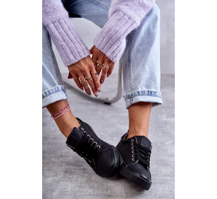 Niskie Damskie Skórzane Trampki Big Star KK274006 Czarne