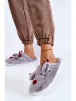 Damskie Świąteczne Futrzane Papcie Z Reniferem Szare Clarie