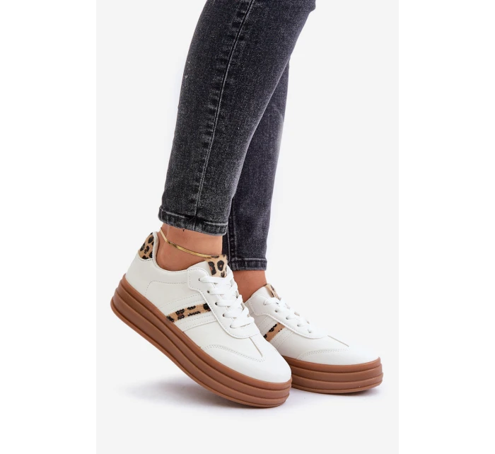 Sneakersy Damskie Na Platformie Panterka Białe Dravinnia Sneakersy Damskie Na Platformie Panterka Białe Dravinnia