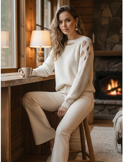 Dámsky sveter SLITARIA ecru FashionStreet MY2408