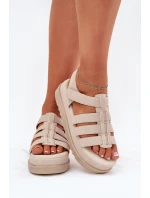 Dámské Sandály Na Platformě Eko Semišové Béžové model 21696093 - Boto Dámské Sandály Na Platformě Eko Semišové Béžové model 21696093 - Boto