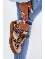 Sneakersy Damskie Na Platformie Z Podwójnym Sznurowaniem Panterka Beżowe Niteria Sneakersy Damskie Na Platformie Z Podwójnym Sznurowaniem Panterka Beżowe Niteria