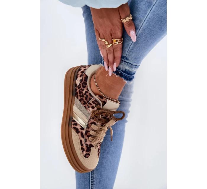 Sneakersy Damskie Na Platformie Z Podwójnym Sznurowaniem Panterka Beżowe Niteria Sneakersy Damskie Na Platformie Z Podwójnym Sznurowaniem Panterka Beżowe Niteria