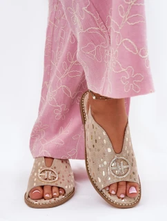 Kožené Sandály Na Plochém Podpatku S Ozdobou model 21696730 Zlaté - S.Barski