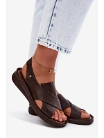 model 22122925 Kožené dámské sandály čokoládové - Zazoo