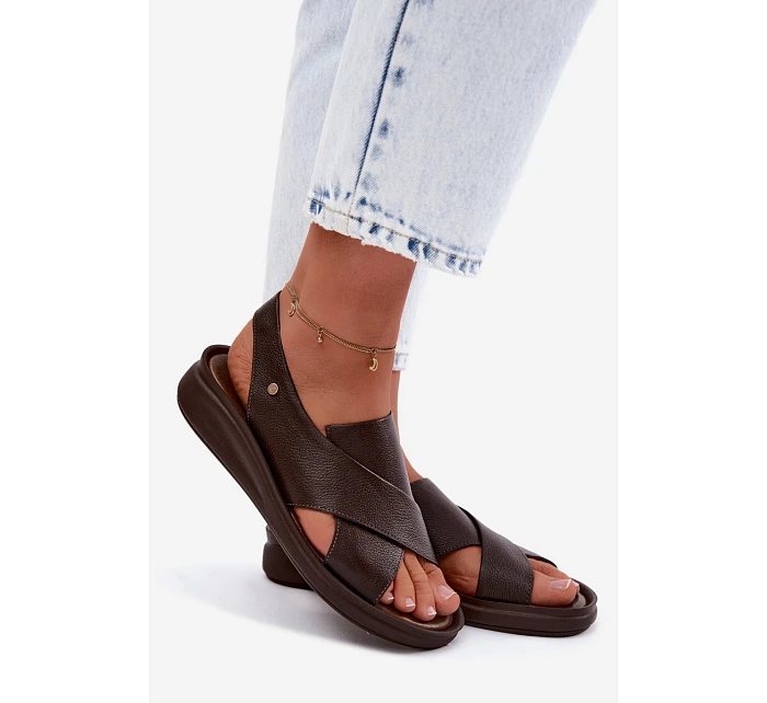model 22122925 Kožené dámské sandály čokoládové - Zazoo