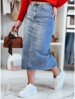 Džínsová midi sukňa s rozparkom MERITTA modrá FashionStreet CY0483