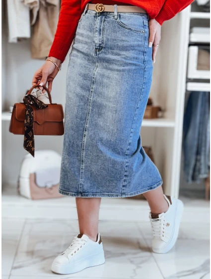 Džínsová midi sukňa s rozparkom MERITTA modrá FashionStreet CY0483