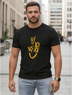 Pánske bavlnené tričko s potlačou Smile Crown čierne FashionStreet NX0138R