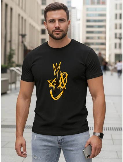 Pánske bavlnené tričko s potlačou Smile Crown čierne FashionStreet NX0138R