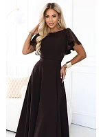 Elegantní se maxi šaty s rukávy – hnědá model 22356547 - numoco Elegantní se maxi šaty s rukávy – hnědá model 22356547 - numoco