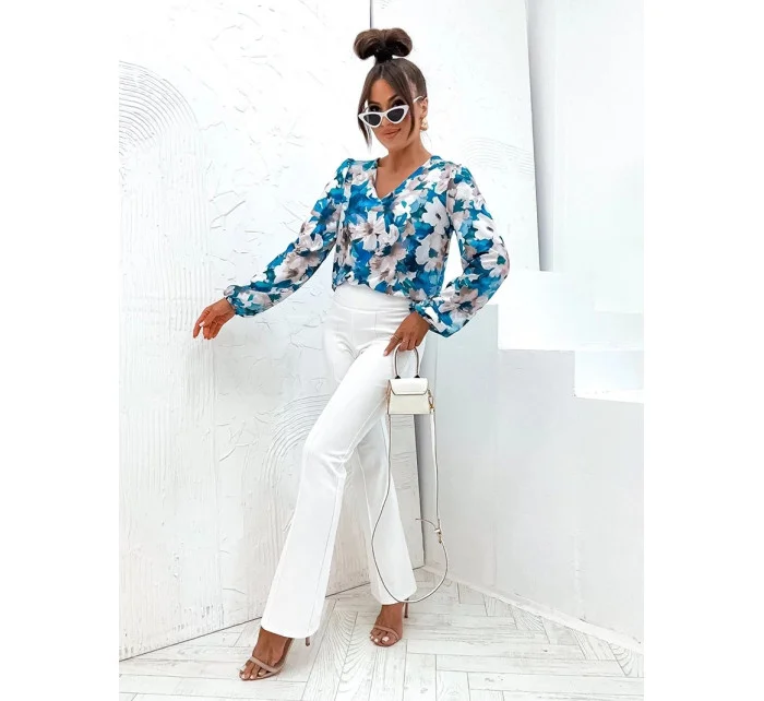 Tyrkysová blúzka s volánovými rukávmi (021)