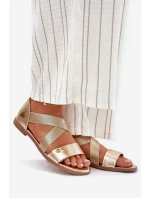 Dámské ploché sandály s pásky zlaté model 21696940 - EVENTO Dámské ploché sandály s pásky zlaté model 21696940 - EVENTO