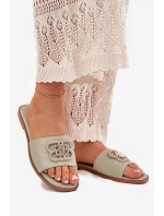 Ploché Dámské Pantofle S Ozdobným Detalem Zelené model 21699585 - Boto