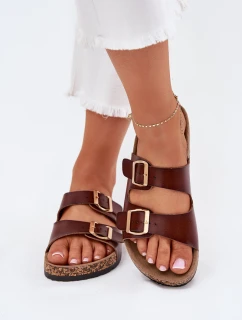 Dámské Pantofle S Přezkami Z Eko Kůže Hnědé model 21701635 - EVENTO