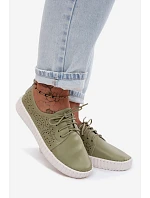 Dámské perforované polobotky Šněrovací Zelené Pearla